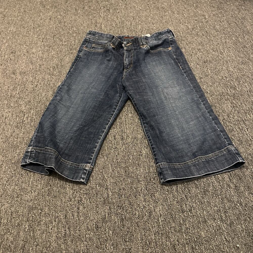 Eddie Bauer Capri Jeans Women 16 Blue Dark Wash Back Flap Pockets Denim Size 10
